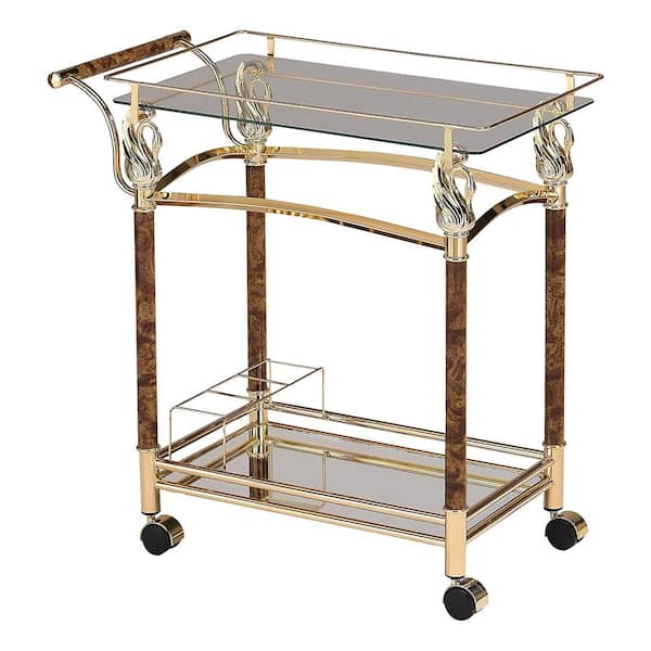 Acme Furniture Helmut Gold Plated and Clear Glass - Tempered Serving Cart