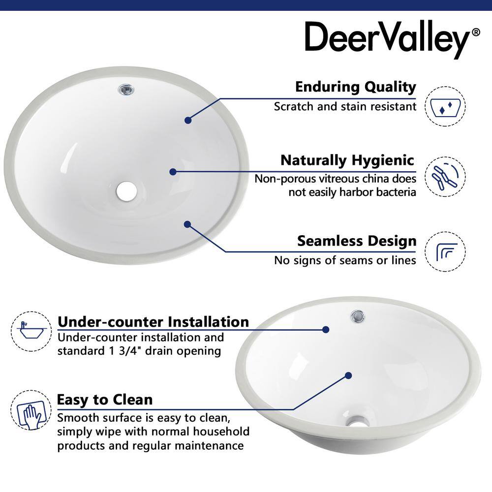 White Ceramic Oval Undermount Bathroom Sink with Overflow