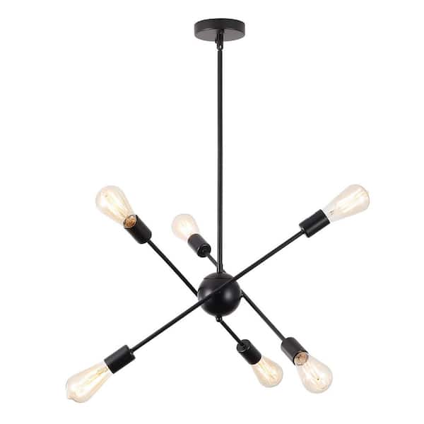ADSENSTY 6-Light Black Dimmable Modern Rustic Linear Sputnik Sphere Chandelier for Kitchen Island with No Bulbs Included