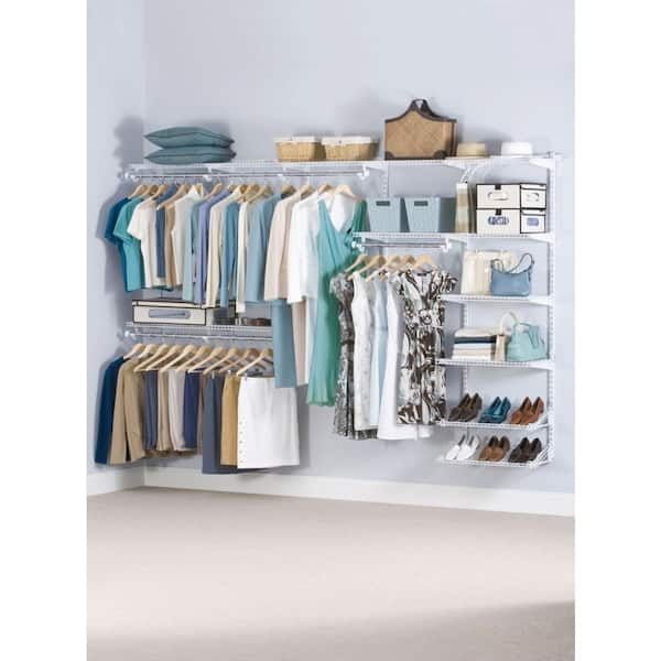 Rubbermaid Configurations Deluxe Closet Kit, White, 4-8 Ft., Wire Shelving  Kit with Expandable Shelving and Telescoping Rods, Custom Closet