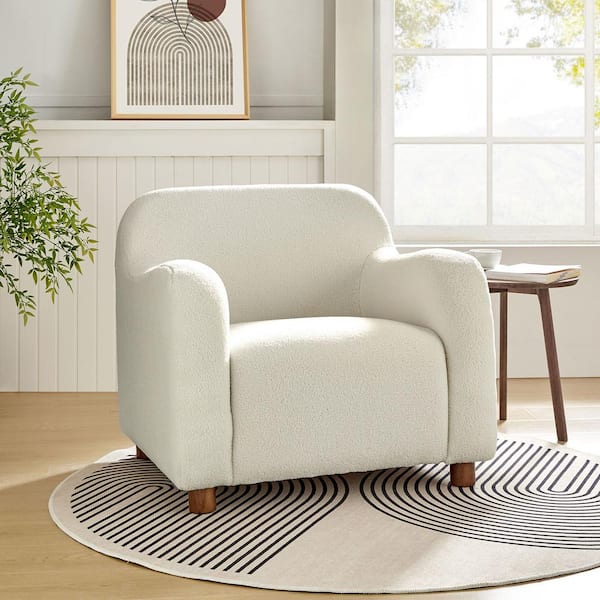 JAYDEN CREATION William Modern Ivory 35 in. Wide Boucle Upholstered Armchair with Solid Wood Legs