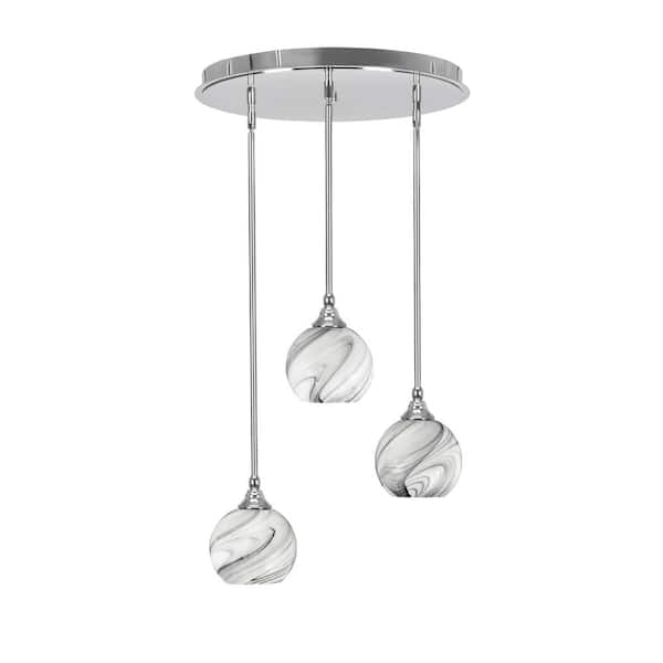 Unbranded Villa 3 Light Chrome Pendant, Cluster Pendant Light with 5.75 in. Onyx Swirl Glass Shades, No Bulbs Included
