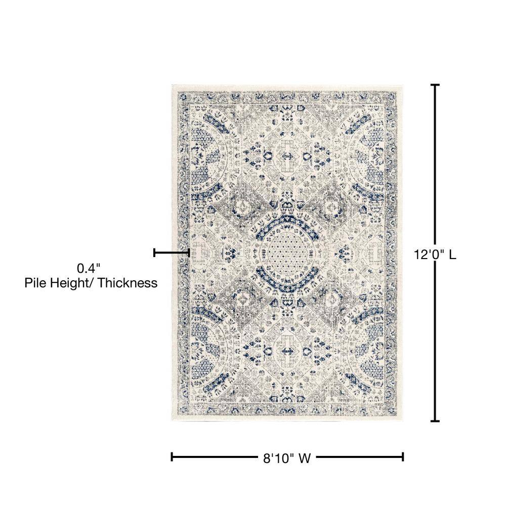 Minta Blue and Off-White Vintage Synthetic Area Rug