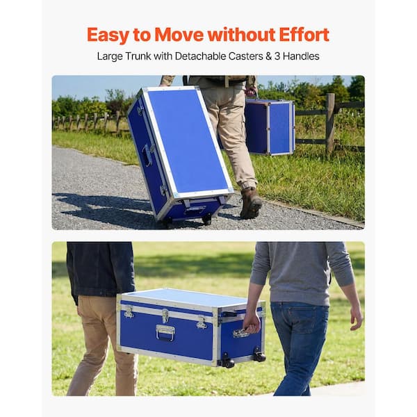 SKYSHALO Set of 2 Metal Storage Trunks, Wooden Boxes with 30.04 in