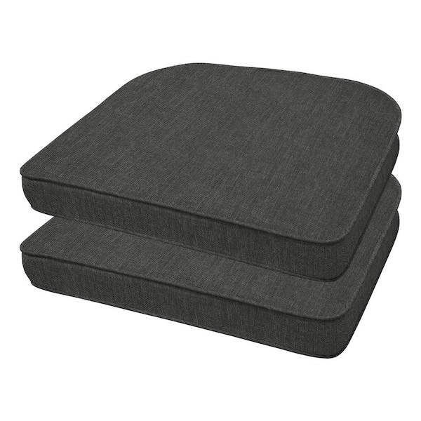 Honeycomb Textured Solid Charcoal Grey Rounded Outdoor Seat Cushion (2-Pack)