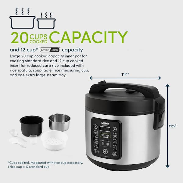 AROMA 20-Cup Stainless Steel Digital Cool-Touch Rice Cooker and Food Steamer  ARC-1020SB - The Home Depot