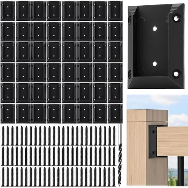 Afoxsos 48 Pcs Deck Railing Bracket Connectors Kit Nylon for 2x4 Wood Post with 288 Coating Screws for Rail Fence Stair