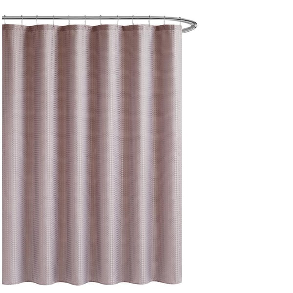 CREATIVE HOME IDEAS Solid Blush 70 in. x 72 in. Texture Shower Curtain Set with Beaded Rings