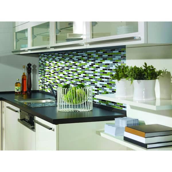 smart tiles Murano Verde 10.20 in. W x 9.10 in. H Peel and Stick Decorative Mosaic Wall Tile Backsplash (6-Pack)