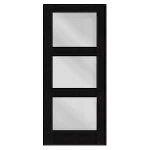 Regency 32 in. x 80 in. Universal Handing Modern 3-Lite Equal Clear Glass Onyx Stain Mahogany Fiberglass Front Door Slab