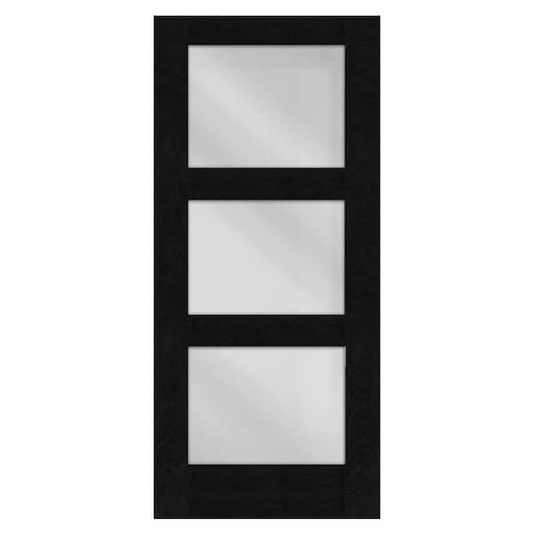 Regency 32 in. x 80 in. Universal Handing Modern 3-Lite Equal Clear Glass Onyx Stain Mahogany Fiberglass Front Door Slab