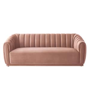 Bellamy 85 in. L x 34.5 in. W x 31.3 in. H Channel Tufted Flared Arms and Back Velvet Rectangle Sofa in Blush