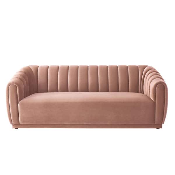 Nicole Miller Bellamy 85 in. L x 34.5 in. W x 31.3 in. H Channel Tufted Flared Arms and Back Velvet Rectangle Sofa in Blush