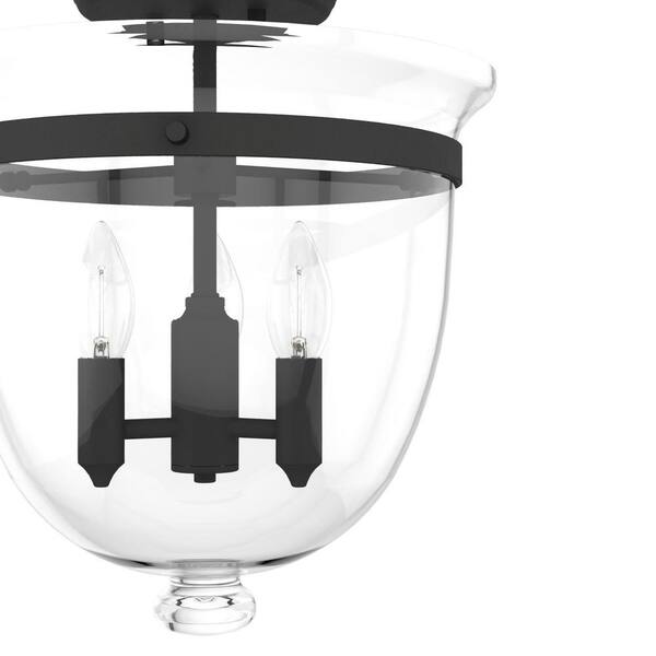 Hunter - Belltown 13 in. 3 Light Natural Iron Semi Flush Mount Bedroom Light