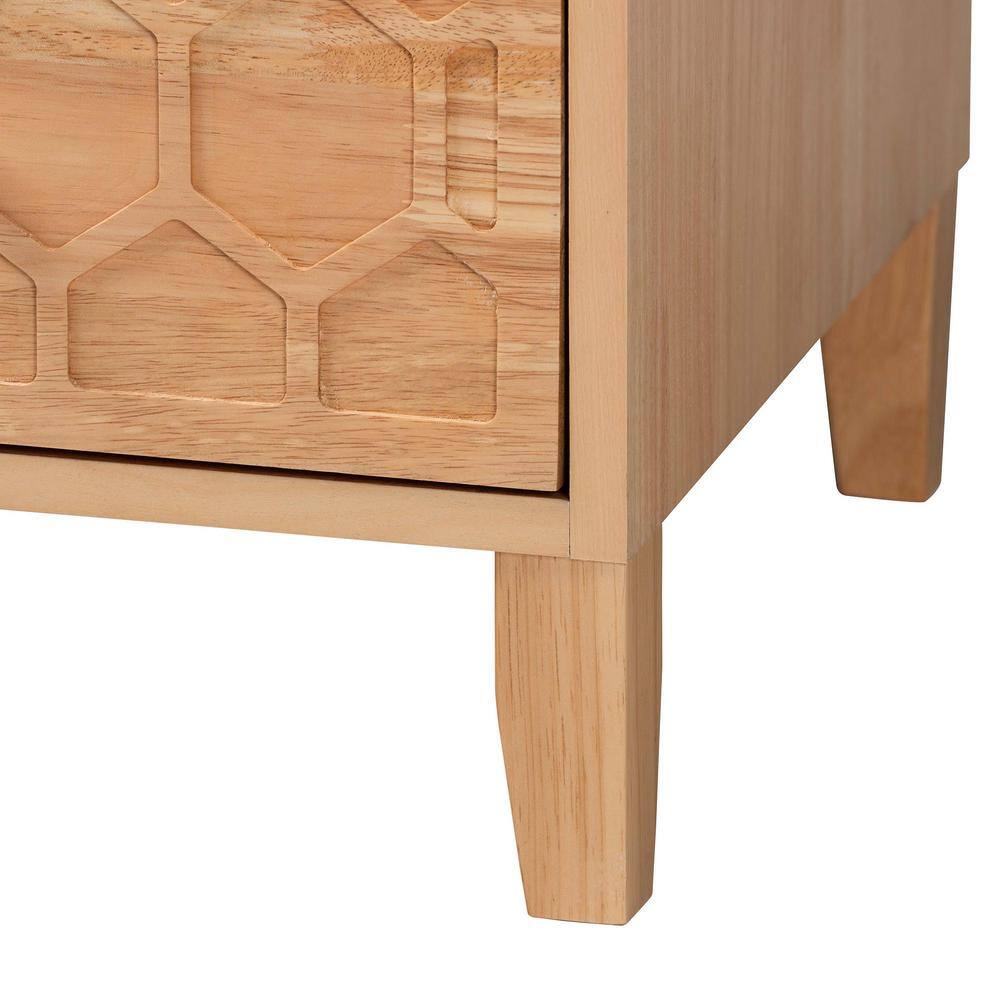 Natural Wood Honeycomb Carved 3-Drawer Chest
