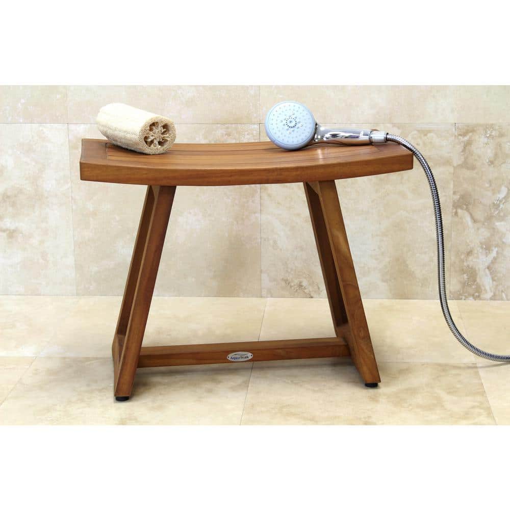 24" Natural Teak Wood Shower Bench with Rubber Feet