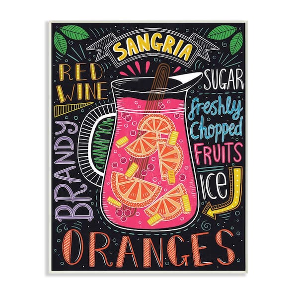 Stupell Industries Summer Sangria Pitcher Chalk Style Ingredient List 15-in H x 10-in W Kitchen Print in Black | AB-749-WD-10X15