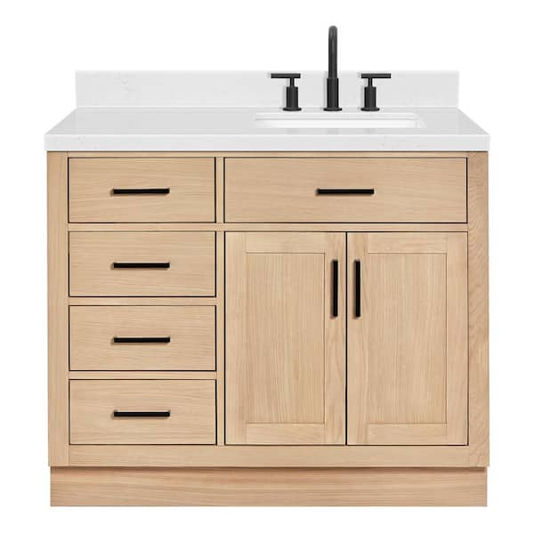 Hepburn 42 in. W x 22 in. D x 36 in. H Single Freestanding Bath Vanity in Oak with Carrara White Quartz Top