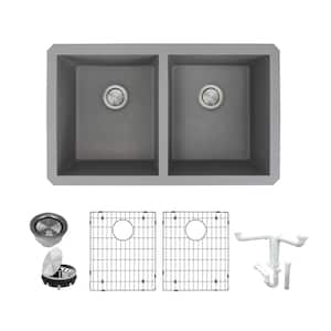 Radius All-in-One Undermount Granite 32 in. Equal Double Bowl Kitchen Sink in Grey