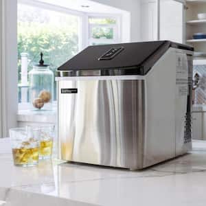 28 lbs. of Ice Day Countertop Clear Portable Ice Maker BPA Free Parts Perfect for Cocktails and Soda in Stainless Steel