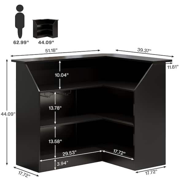 BYBLIGHT Kearsten Black 44.09 in. Corner Bar L-Shaped Home Bar