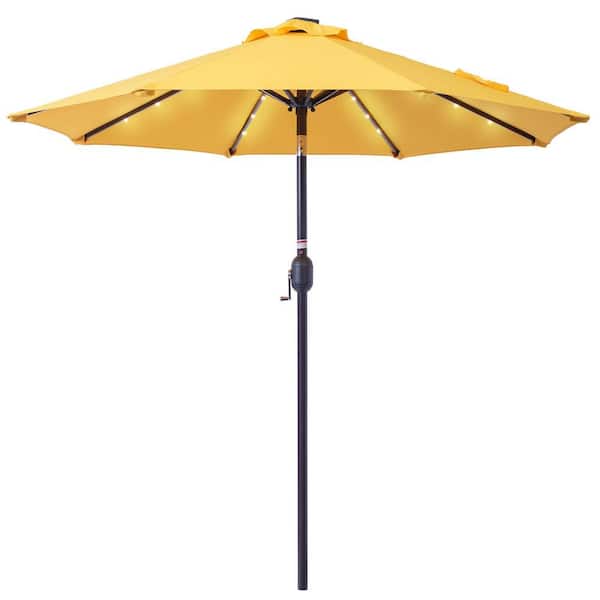 Unbranded 7 ft. Aluminum Pole Market Solar-Powered 24 LED Lighted Push Button Tilt Patio Umbrella in Yellow