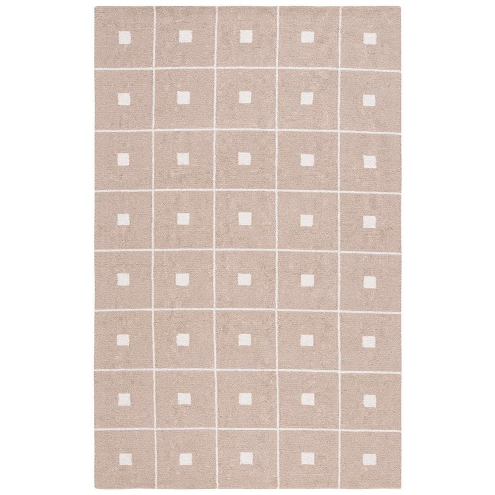 Beige and Ivory Geometric Wool and Synthetic 3' x 5' Area Rug