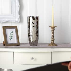 13 in. Designer Silver Cylinder Vase