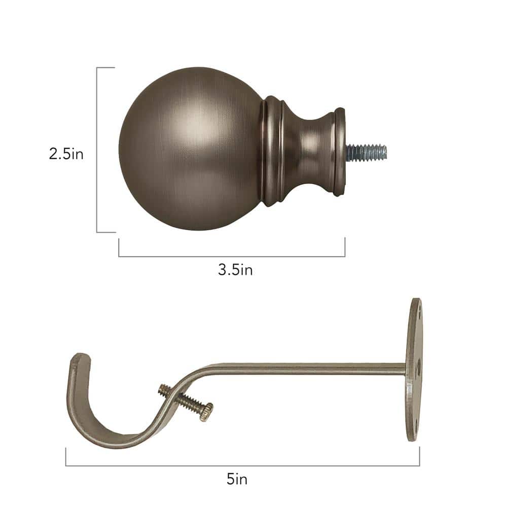 Cordelia Antique Pewter Adjustable Curtain Rod with Globe Finials, 86"-120"