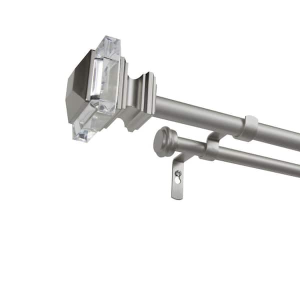 EXCLUSIVE HOME Prism 36 in. - 72 in. Adjustable Length Double Curtain Rod Kit in Matte Silver Square Finial