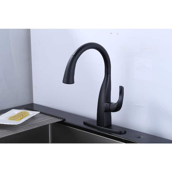 ALEASHA Single Handle Pull Down Sprayer Kitchen Faucet in Black