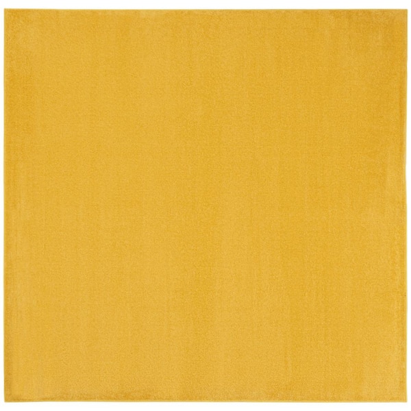 Nourison Essentials 5 ft. x 5 ft. Yellow Square Solid Contemporary Indoor/Outdoor Patio Area Rug