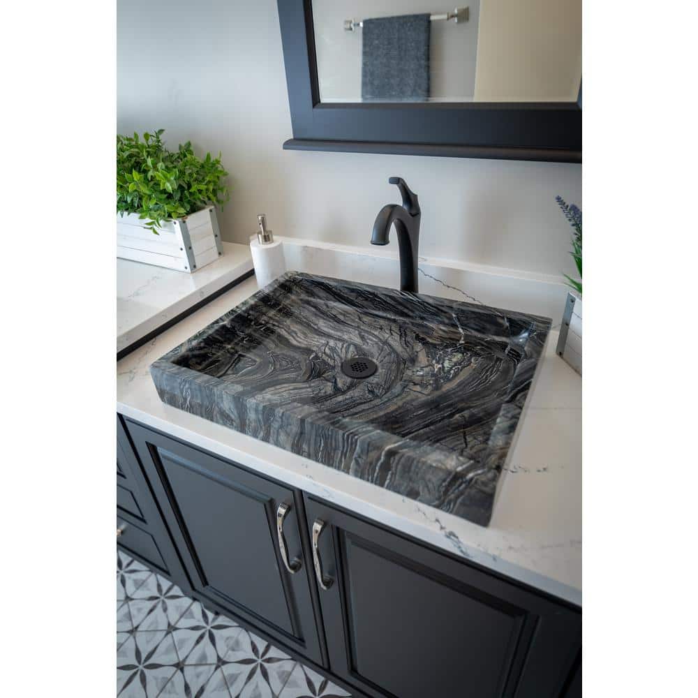Charcoal Gray Stone Rectangular Vessel Bathroom Sink