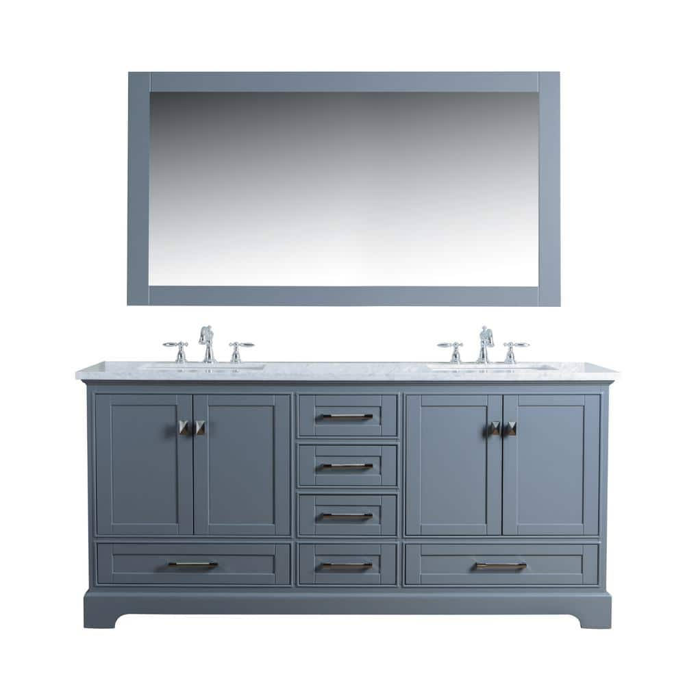 stufurhome Newport 72 in. W x 22 in. D Vanity in Gray with Marble