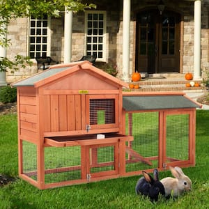 2-Tier Wooden Rabbit Hutch Outdoor Bunny Cage with Run Waterproof Roof