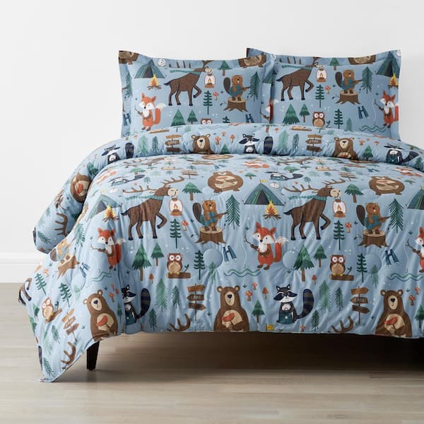 Company Kids Animal Campers Blue Multi Twin/Twin XL Organic Cotton Percale Comforter