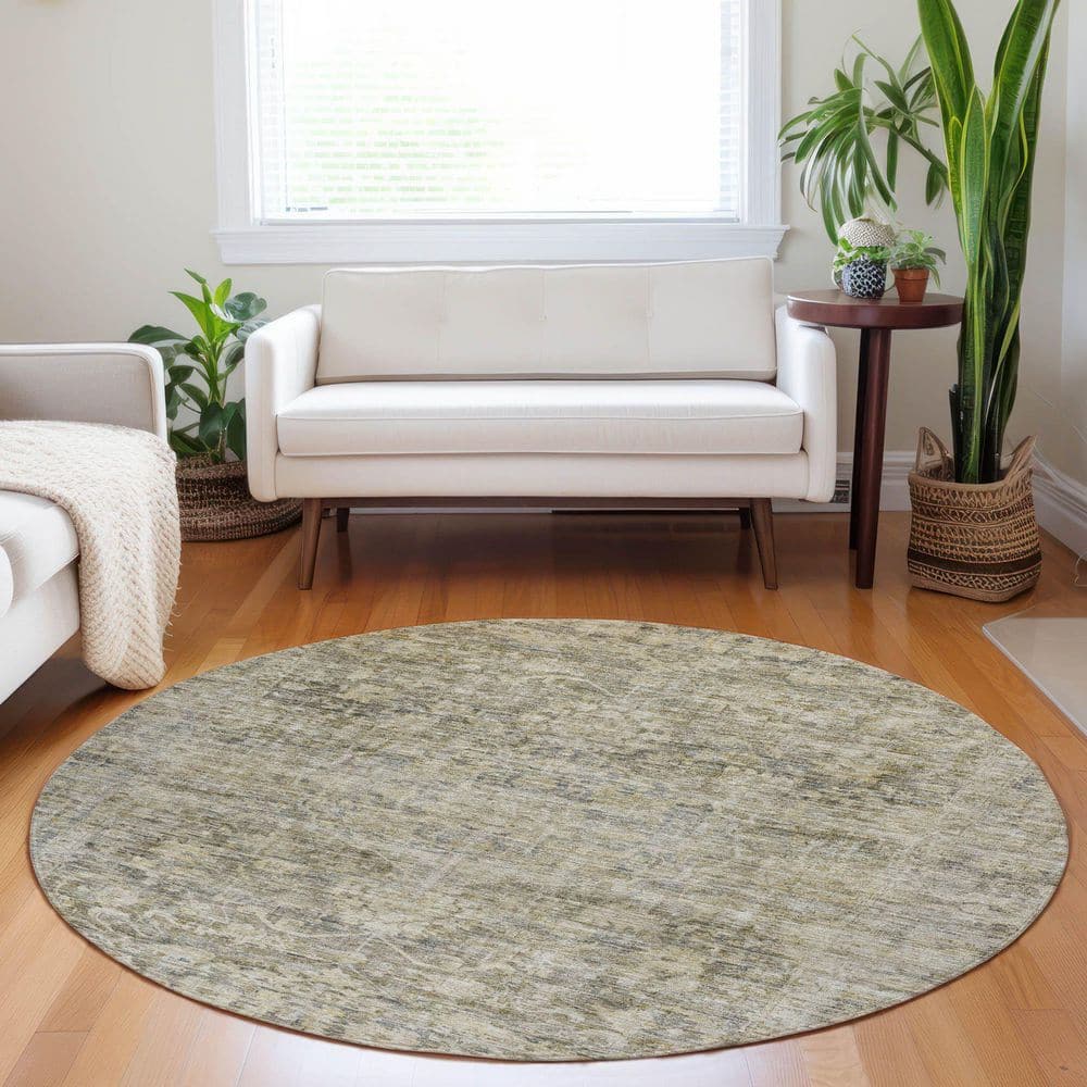 Chantille Machine Washable Indoor/Outdoor Abstract ACN1744 Pewter 8 ft. x 8 ft. Round Rug price history on PriceWatchPro