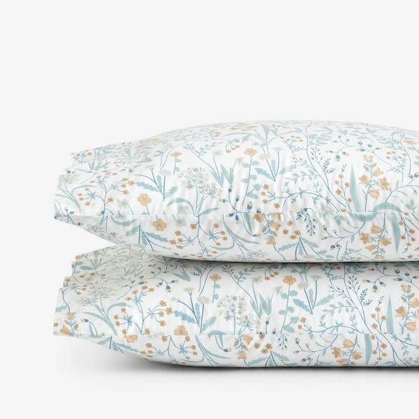 The Company Store Company Cotton Clemencia Mini Floral Pale Blue Cotton Percale Standard Pillowcases (Set of 2)