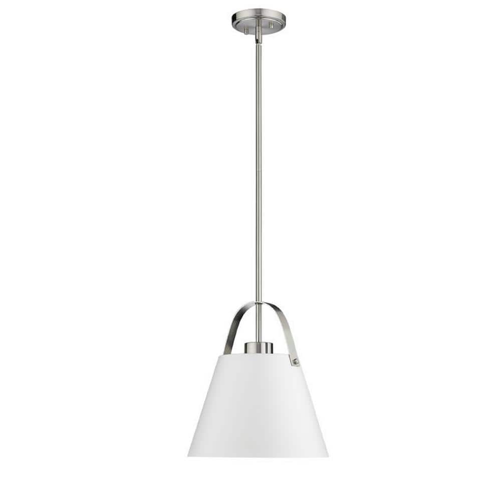 1-Light Matte White and Brushed Nickel Pendant with Matte White Metals Shad
