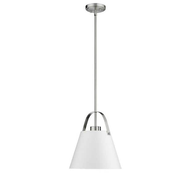 Unbranded 1-Light Matte White and Brushed Nickel Pendant with Matte White Metals Shade