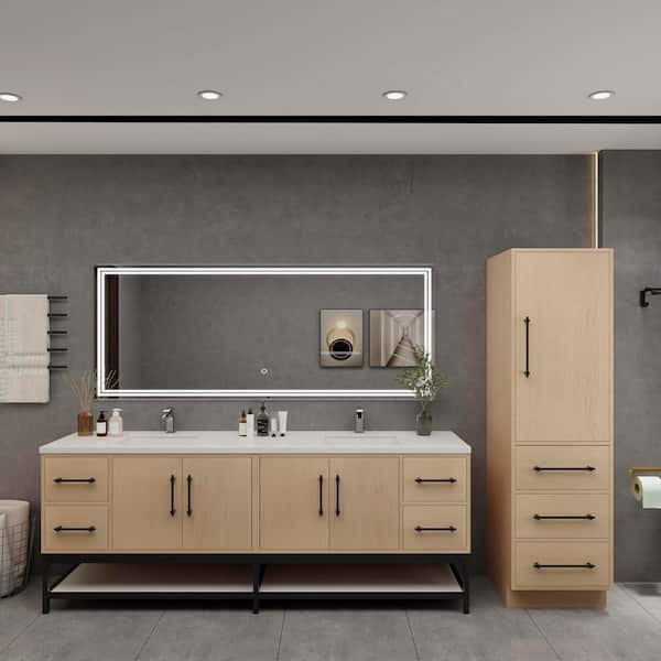 BV Better Vanity Victoria 84 in. W x 20 in. D x 35 in. H Double Sink Freestanding Frame Bath Vanity in Yellow Oak with White Acrylic Top