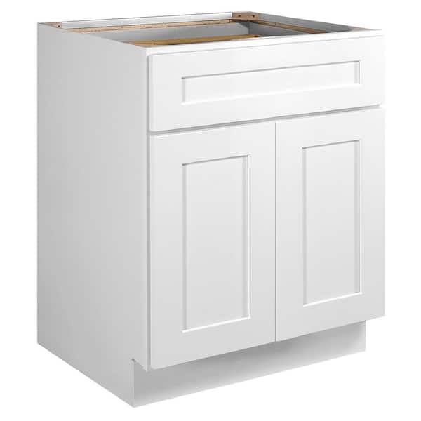 Design House Brookings Solid Wood Assembled Shaker 27 in. x 34.5 in. x 24 in. 2 Door 1 Drawer Base Kitchen Cabinet B27 in White