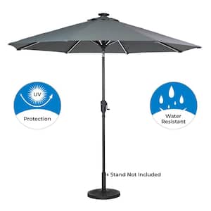 9 ft. Round Next Gen Solar Lighted Market Patio Umbrella in Grey