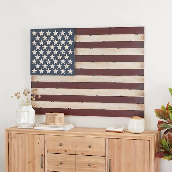 LITTON LANE Metal Red Indoor Outdoor American Flag Wall Decor