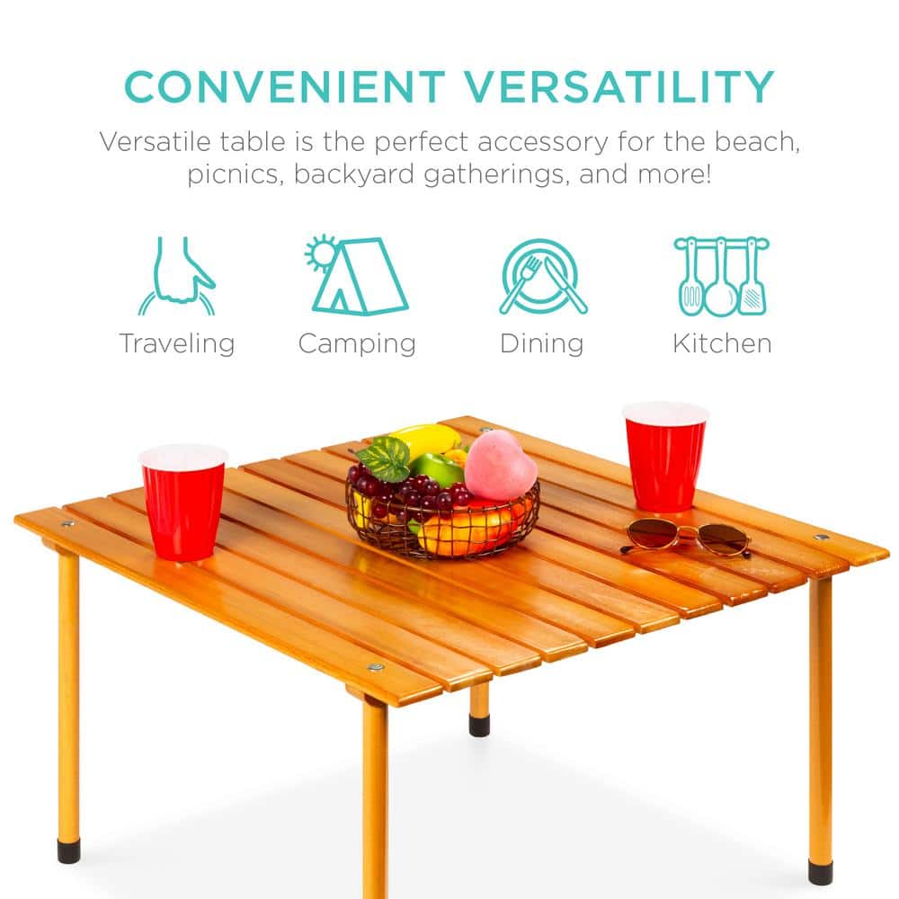 Portable Roll-Up 28.5" Wooden Table for Outdoor & Indoor Use