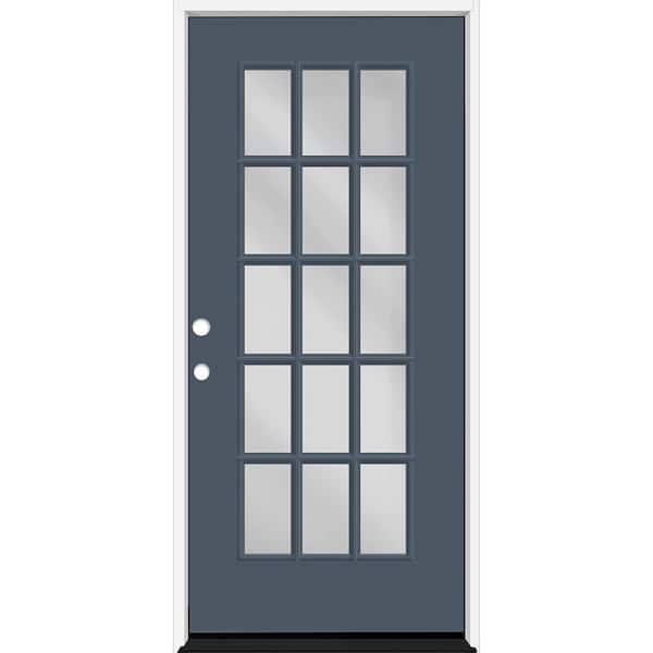 Steves & Sons Reliant 32 in. x 80 in. Full Lite 15L SDL Clear Glass RHIS Dark Denim Finish Fiberglass Prehung Front Door 6-9/16 Jamb
