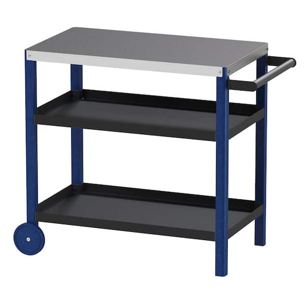 UPLAND Outdoor Stainless Steel 3-Shelf Grill Cart Table for Pizza Oven, Patio Grilling Backyard BBQ, Black, Multi-Colored