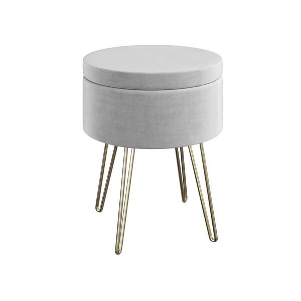 Unbranded Gray Round Storage Ottoman Stool with Hairpin Legs