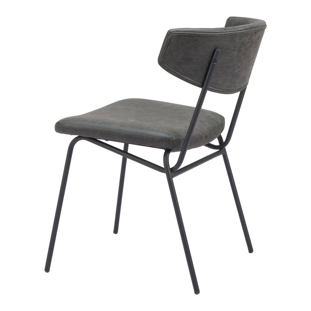 Vintage Black Faux Leather Upholstered Arm Chair with Metal Legs