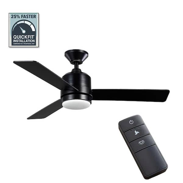 Hampton Bay Castlegate 44 in. Indoor Integrated LED Matte Black Ceiling Fan with 3 Reversible Blades, Light Kit and Remote Control